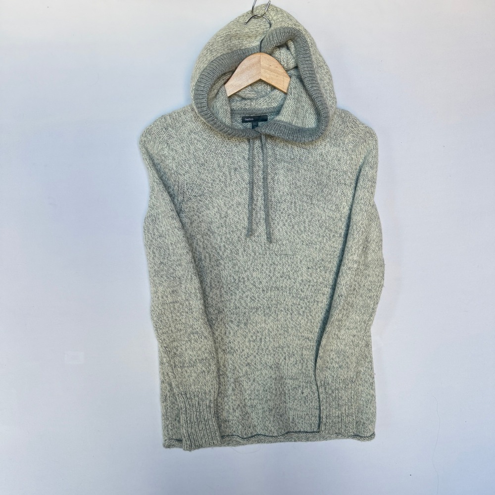 GapBody Wool Blend Knit Hoodie Sweater Women's Medium Gray Marl Pullover Lounge